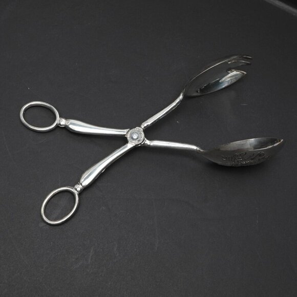 Vintage Silver Plate Salad Tongs Dinner Party Italy EP Zinc Retro Serve Ware MCM - Picture 4 of 12